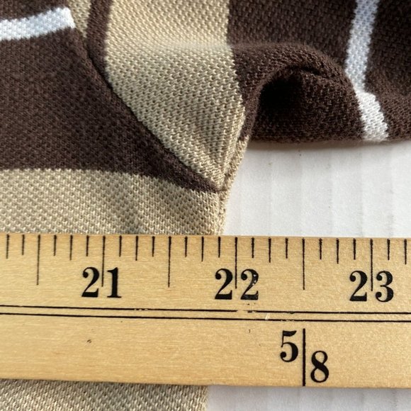 Lada Mens Brown and Tan Striped Short Sleeve Collared Henley Sport Shirt Size L - Picture 7 of 9
